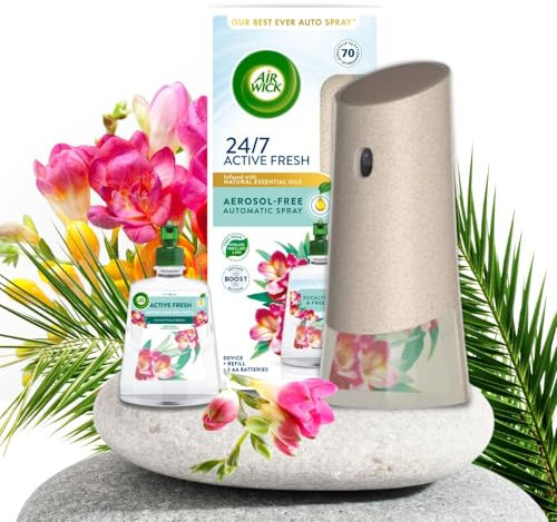 Aerosol-free Automatic Spray Holder & Refill Kit | Air Freshener Holder Device with Air Freshener Refill Eucalyptus & Freesia 228ml | Long-Lasting Freshness for Home and Office by Sinta Gifts