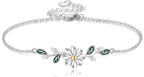 DAYLINLOVE Gänseblümchen Armband 925 Sterling Silber Blatt Armbänder Blumenschmuck für Frauen Liebhaber Mutter Ehefrau