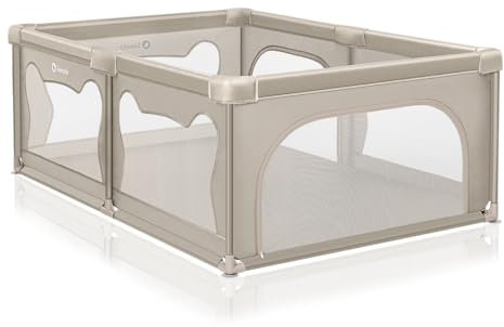 LIONELO WILLOW Laufgitter Baby, ab 0-48 Monaten große Fläche 120 cm x 180 cm x 68 cm mit Seitenwände aus atmungsaktiven, strapazierfähigem Netzstoff, 2 Seitliche Eingänge mit einem Reißverschluss