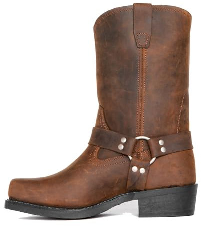 MBTSQOIO Bottes D'équitation pour Hommes, Bottes De Motard À Bouts Carrés, Imperméables en Cuir PU, Mi-Mollets, Yellow Brown, 43 EU