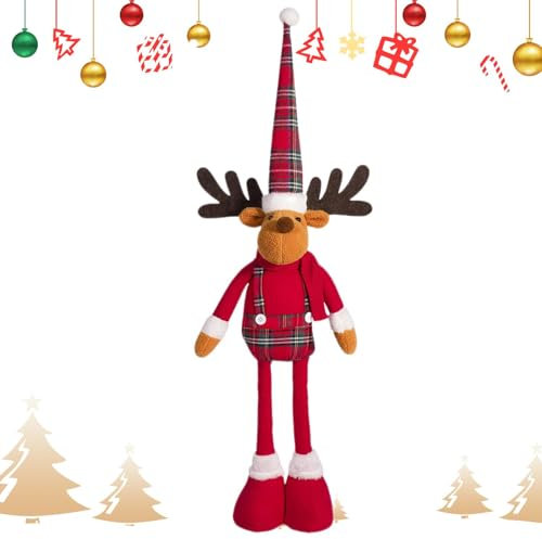 Christmas Standing Dolls | Christmas Standing Stuffed Elk - Telescopic Long Leg Christmas Elk Broom Desktop Ornaments for Winter Home Farmhouse Window Decor