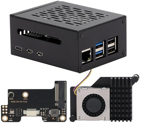 Tada Metal Case for Raspberry Pi 5 with M.2 HAT and Active Cooler, NVMe SSD PCIe Peripheral Board Support M.2 SSD 2230 2242