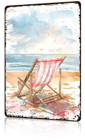 Vintage Metallschild Sommer Aquarell Strandkorb Lustiges Blechschild Retro Werbung Poster Malerei Aluminium Schild Wandkunst Dekor Retro Vintage Home Bar Kaffee Garage Bauernhaus Dekor Schild 14 x 20