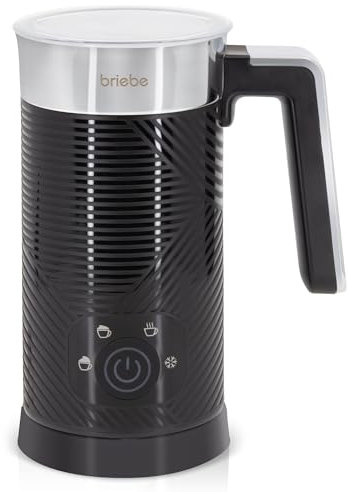 briebe Elegance Milchaufschäumer 4-in-1 Elektrische, Heiß/Kalt Aufschäumdüse 130ml für Kaffee Latte, Cappuccino, Heiße Milch 300ml, Milk Frother, BPA Frei, 500W, Modernes Design Schwarz