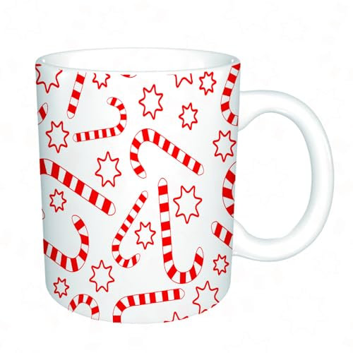 YFHJV Grosse Kaffeetasse - Bürotasse - Tasse Keramik Kaffeetassen Große 11oz - teetasse groß - cappuccino tassen - Zuckerstange, Abbildung weihnachtlicher Figuren. Traditionelle Süßigkeiten1