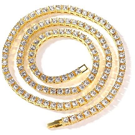 VAKTWPDLY 4MM Elegante Multicolor Tennis Kette Halskette für Frauen - 18K Gold Plated Rainbow Cubic Zirconia Schmuck Hip hop Tennis Choker Halskette Kette für Männer Frauen