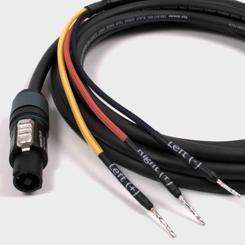 designacable.com 50cm - Speakon to Bare End Speaker Lead compatable with REL Acoustics Sub - Handmade in the UK using Mogami 3104 Speaker Cable & Neutrik NL4FX 4 Pole Speakon and a Bare End Connector.