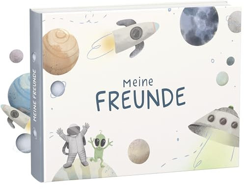 mintkind Freundebuch für Jungen – Schulfreundebuch Weltraum hell mit 30 Einträgen, Extras & Hardcover – Geschenk zur Einschulung, Grundschule, Geburtstag