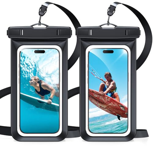 Jrkvniv Custodia Impermeabile Smartphone 30M/IPX8, 2 Pezzi Universale Cover Subacquea con Cordino per iPhone 16 15 14 13 12 11 Pro Max Plus XS XR X 8 Galaxy S23 S22 S21 S20 Fino a 7 (Nero)