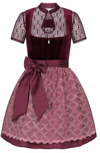 Steigenhöfer Manufaktur Dirndl – Set da donna in stile Oktoberfest – Set include abito camicetta e grembiule – Midi Dirndl con gonna di 60 cm – Fine velluto e applicazione con perle – Franziska