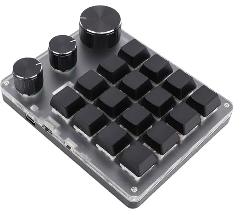 One Handed Mechanical Keyboard, Bluetooth 2.4G Wireless Wired 3 Modes Customize Programmable Keypad with 16 Key 3 Knobs, LED Light, Red Switch, for Gaming Office (Black)