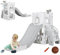 AIYAPLAY Kids Slide, 4 in 1 Toddler Slide with Basketball Hoop, Climber, Telescope, Storage Basket, Indoor Slide for 1-3 Years, Grey