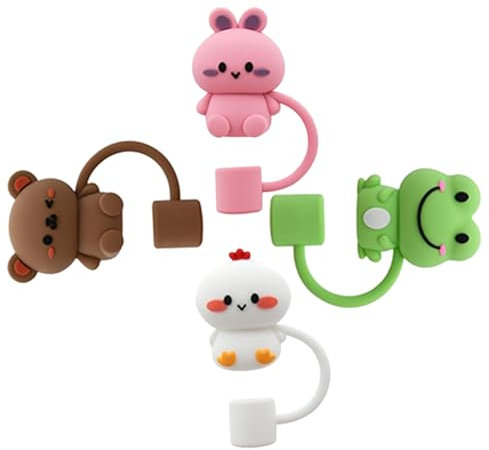 MOKKHNB 4pcs Cartoon Animal Straw Caps Cute Silicone Straw Covers Splash Decorative Plugs for Outdoor Use Lightweight and Easy to Clean