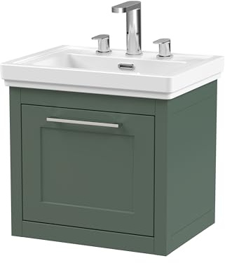 Balterley Vanity Unit with Basin Wall Hung, Single Drawer Soft Close with 3 Tap Hole Rectangular Sink and Handle, Bathroom Vanity Units, Traditional Sink Cabinet - 531 x 406 x 515mm (Green)