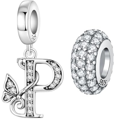 PANPOKI 2 Stück 925 Sterling Silber Schmetterling Buchstaben Charms für Armbänder und Halsketten Alphabet Anfangsbuchstaben Anhänger Spacer Stopper Perlen Schmuck Geschenk für Frauen