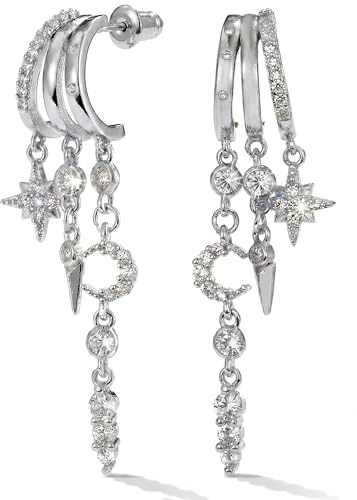 MUMREUES Ohrringe Gold 14 Karat Gold Vergoldet Ohrringe Ohrstecker Damen Stecker Der Stern Der Mond Hypoallergen Wasserfest Minimalistische Lang Ohrhänger Elegant Zirkonia Schmuck Geschenke