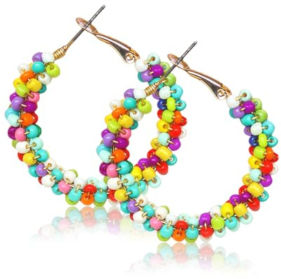 Konfetti Ohrringe,Damen Regenbogen Ohrringe Bunt Karneval Hippie Böhmische Creolen Schmuck Bunte Boho Earrings Hängend Accessoires Carnival Rainbow Modeschmuck für Fasching Frauen Ohrbügel Ohrstecker