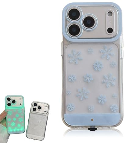 Tyuanjiarui Snow Printed LED Phone Case for iPhone 15/16/17 Pro/Pro Max/Plus, Glowing Phone Case, Clear Light-Up Butterfly Phones Shell for Women, Slows in Sync with Your Calls (Blue,16Pro)