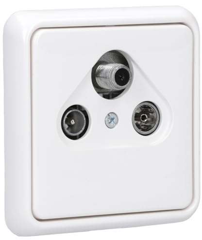 JUNG Serie CD Antennensteckdose 3-Loch Set Alpinweiß 1-fach | mit Antennensteckdose EDA 302 F m. CD561SATWW Abdeckung f. SAT-TV-Steckdose, CD581WW Rahmen