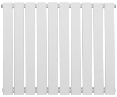 Flat Single Column Radiator 600mm x 700mm Modern Designer Single Panel Central Heating Heater Gloss White Carbon Steel Horizontal Kitchen Living Room FREE Cleaning Brush Fixing Kit & Brackets