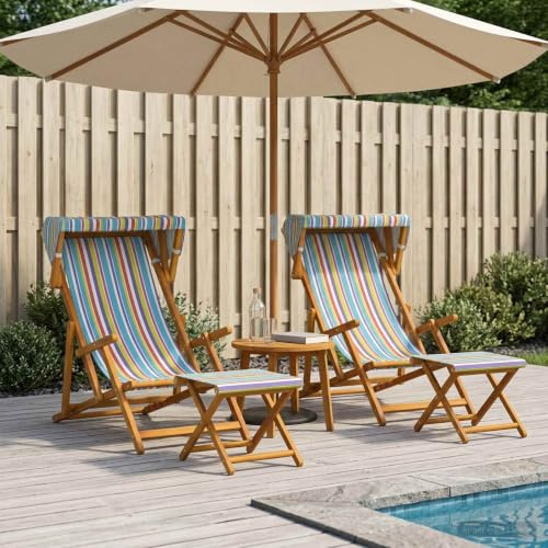 Cartvyn Juego de 4 tumbonas de madera maciza de eucalipto, 3 posiciones, barnizadas, multicolores, plegables, ajustables, exteriores, para jardín, balcón, terraza, piscina, camping, cómodas