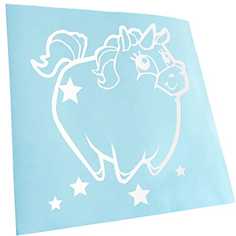 Kiwistar - Autoaufkleber - Pummeliges Einhorn - Weiss - 11x10cm - Heckscheibe Auto Aufkleber wetterfest für Kfz LKW Mofa Truck - Sticker außen selbstklebend Tuning Zubehör für Fenster Fahrzeug Scheibe