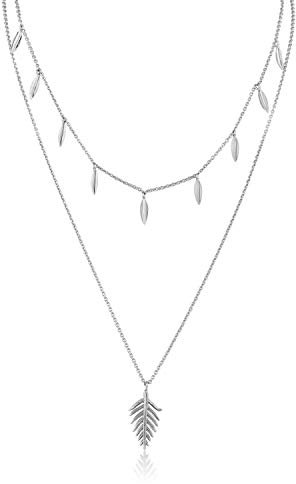 ANIA HAIE 925 Sterling Silver Layered Boho Statement Leaf Drop Pendant Multilayer Choker Necklace, Silver