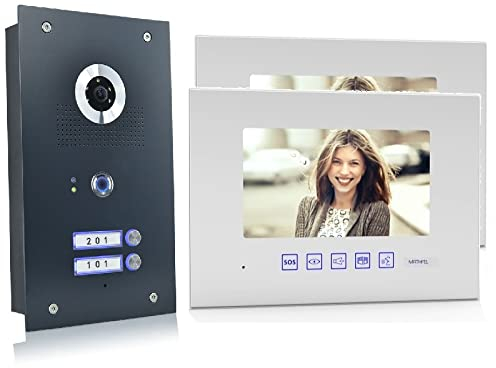 MATHFEL 2 Familienhaus Video Türsprechanlage Fingerprint 7'' Monitor Kamera 170° Anthrazit, 2x7'' Monitor weiß