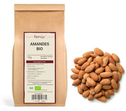 Kamelur 1kg Spanische BIO Mandeln natur – ganze geschälte Mandeln BIO mit Haut und ohne Zusätze