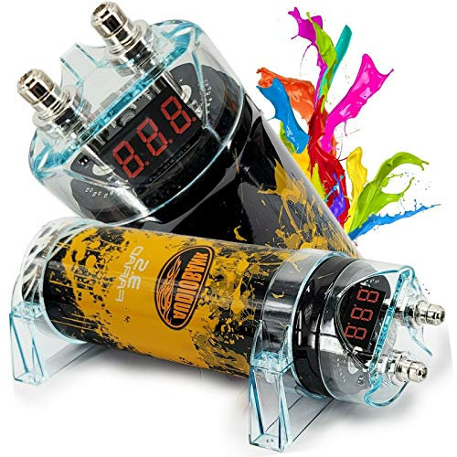 Audiobank Condensador de 3,5 farad de audio para coche, 3500 vatios, potencia de 12 V, alimentación digital para coche, pantalla de voltaje de 3 dígitos, chapado en cromo, poste de batería LED