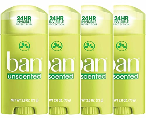 Ban Original Unscented 24 Stunden Invisible Antiperspirant, Solid Deodorant, Underarm Wetness Protection, with Odor-fighting Ingredients, 2.6 Ounce (Pack of 4)