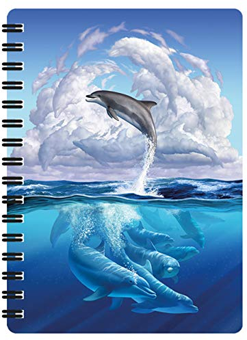 3D LiveLife Jotter - Delphinsinfonie von Deluxebase. Linsenförmiges 3D Ocean A6 Spiralblock. Ein liniertes Notizbuch mit Kunstwerken, die vom bekannten Künstler Jerry LoFaro lizenziert wurden