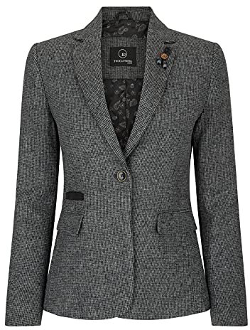 TruClothing Blazer pour Femme en Tweed à Chevrons et Carreaux Laine mélangée Style Chic Tendance Vintage années 20 - Gris 44