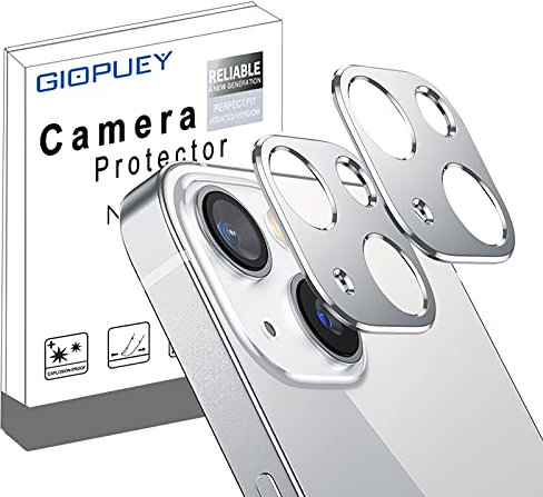 GIOPUEY Fotocamera posteriore protettiva per iPhone 13, [Set di 2] iPhone 13 Mini protezione schermo fotocamera, fotocamera in metallo protettivo [resistente ai graffi] - argento