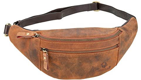 DONBOLSO Bauchtasche Seattle I Gürteltasche handgefertigt aus Permium Leder im Vintage Look I Große Hüfttasche für Damen und Herren I Fanny Pack I Vintage Braun