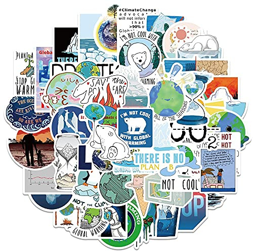Hinleise 50 Stück Aufkleber Global Climate Change Graffiti Wasserdicht Aufkleber Pack für Laptop Wasserflaschen Skateboard Koffer Motorrad Gitarre Aufkleber Dekoration
