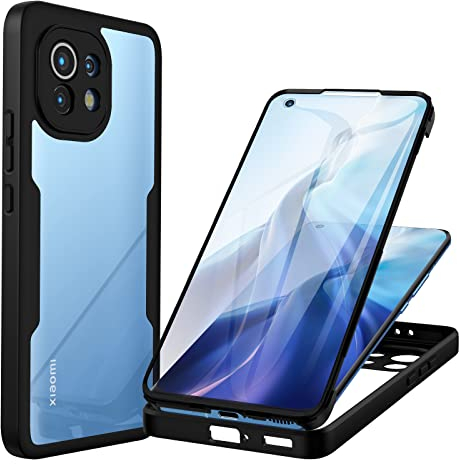 CENHUFO für Xiaomi Mi 11 5G Hülle, 360 Grad Schutzhülle Stoßfest Panzerhülle mit Eingebautem Displayschutz Robust Bumper Full Cover Outdoor Case komplett Handyhülle für Xiaomi Mi 11 5G - Schwarz