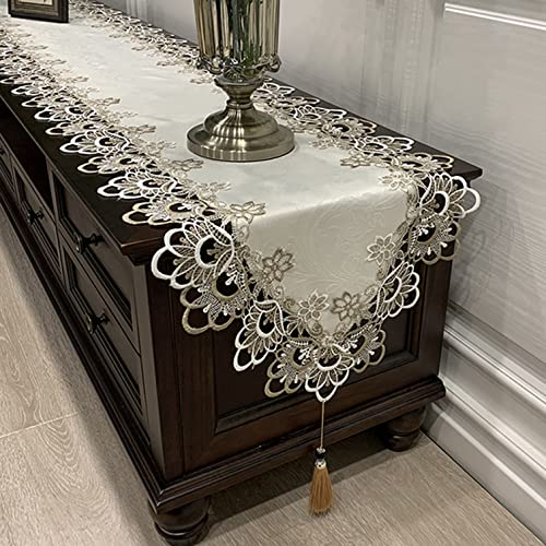 Sh000ad Spitze Tischläufer,Tischband Mit Quaste,Rustikale Classy Makramee Rechteck Tischläufer Kommode Schal Deckchen,für Zuhause Hochzeit Weihnachtsfeier Tischdecke Dekor (E,40X200cm/15.7x78.7in)