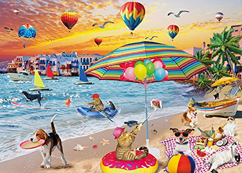 Kesote Puzzle 1000 Teile für Erwachsene und Kinder, 70 x 50 cm, Haustiere am Sandstrand