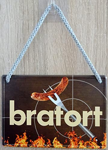 Hängeschild Türschild Schild 16x11cm - Bratort grillen Fleisch Bratwurst Wurst BBQ Barbecue