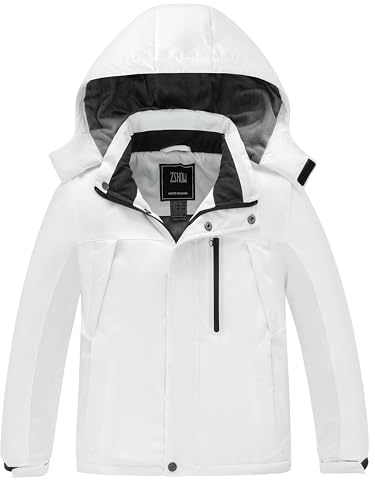ZSHOW Boy Waterproof Ski Jacket Hooded Warm Winter Coat Snowboard,White,6-7