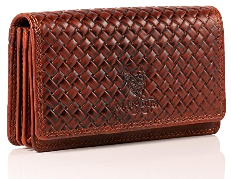 MATADOR Damen Geldbörse Mittelgroß Leder #VENEDIG mit edler Geschenkbox, Elegante Damen-Geldbörsen mit RFID Blocker, Luxus Geldbörse Damen Mittelgroß Viele Kartenfächer, Geflochten Braun