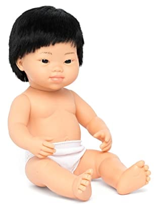 Miniland Dolls: asiatische Babypuppe Junge, mit Down Syndrom aus weichem Vinyl, 38 cm, in transparenter Tüte. (31235), Natur
