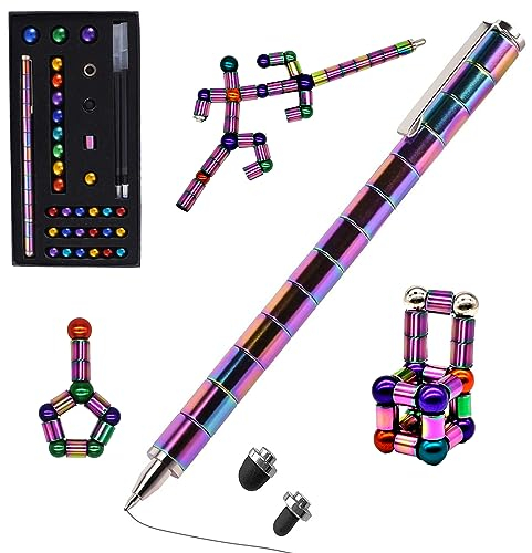 Aionly Fidget Magnetic Pen, Decompression Ballpoint Magnet Pen Fidget Toys Gifts for Men Teen, Christmas Stocking Filler Gift For Teenage Boys Girls, Unique Cool Stuff Gadgets (L, Rainbow)