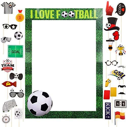 Nezyo 30 Pcs Football Themed Photo Booth Props Selfie Frame Fans Birthday Party Decorations Football Party Supplies Accessories