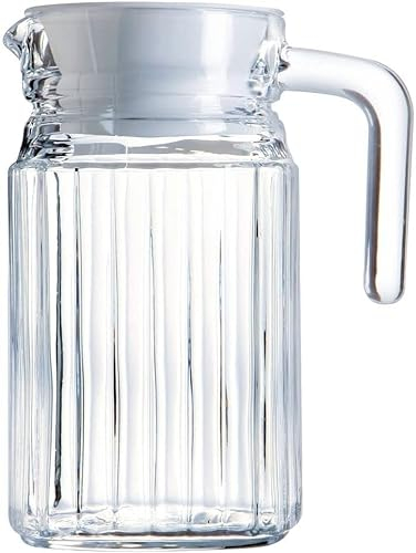 MGE - Pichet d'Eau avec Couvercle avec Poignée - Carafe en Verre avec et Bec Verseur - Pichet à Thé Glacé - Cruche en Verre - 600 mL