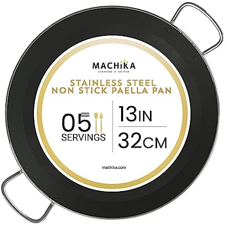 Machika Edelstahlpfanne mit Antihaft-Oberfläche | Kochpfanne | große Pfanne perfekt für die Zubereitung von mediterranen Speisen | Sandwichboden | 5 Portionen | 33 cm |