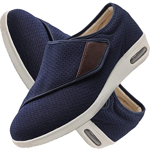 Zapatillas Ancho Especial Hombre y Mujer Zapatillas Ortopédica para ensanchar Ajustable Zapatillas diabéticas para Hombre Zapatos ortopédicos cómodos para Ancianos,Azul,46 EU
