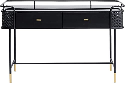 Kare Design Konsole Fence, Schwarz, Wandkonsole, Konsolentisch, Gestell aus Stahl mit Deckplatte aus EGS Sicherheitsglas, 2 Schubläden, 80x120x40 cm (H/B/T)