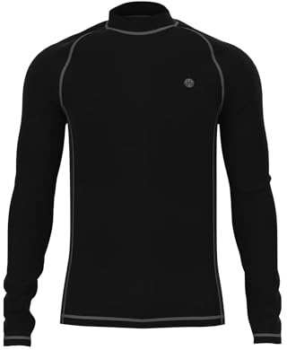 Mens Long-Sleeve Rash Vest - Adults UPF Breathable Active Beach Sports Swim Tee Male Quickdrying Surfing Shirt Water Sport Wet Top Black XXXL